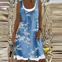 Ženske haljine klirence plus veličina Ženska modna casual cvjetna ispis labavo lažna dvodijelna traper haljina plava s a6047