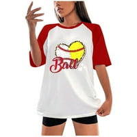 JSAierl ženska bejzbol košulja srce kratkih rukava majica Comfy Crewneck ljetni gornji patchwork bejzbol fans tie