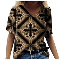 V-izrez bluza casual tiskani vrhovi kratki rukav moda za žene svijetlo smeđe s