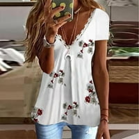 Bazyrey Womens V-izrez na vrhu ženske kratkih rukava cvjetna bluza casual tunika majica bijela 3xl