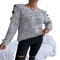 Ženski džemperi casual obični puloveri okruglih vrata crni i bijeli l