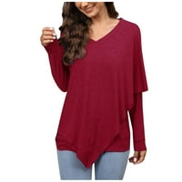 -neck pulover Ženske modne ležerne prilike pune boje lagana ramena nepravilna majica s dugim rukavima