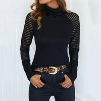 Entyinea ženske majice labavi fit casual dugih rukava s prugama dugih rukava majica crna xl