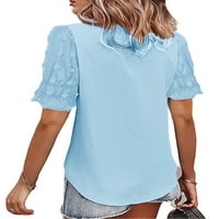 Wybzd ženske ležerne košulje od šifona Ljeto kratki rukav V-izrez bluza srušio je labav fit tunik vrhovi nebesko plavo m