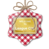 Božićni ukras žuti putni znak Dobrodošli u ligu City Red Plaid Neonblond