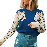 Dupljivi džemperi za žensko čišćenje pulover Crewneck modni dugi rukav patchwork džemper gornji plavi veličini xl
