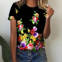 Žene cvjetne tiskene vrhove kratkih rukava majice Crew vrat Ležerne vježbanja Vintage Graphic Boho Tees Henley Tops