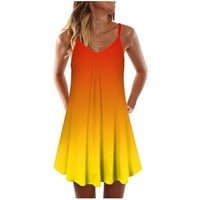 Žene Ljetne casual haljine vrat a-line bez rukava Tie-Dye maxi v Print Mini gradientna haljina