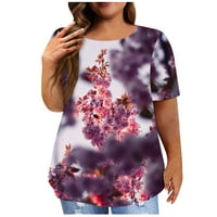 Plus veličine za žene Ljetni cvjetni print Tunic Spring Tops Crewneck Majica kratkih rukava Dressy Casual