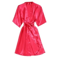 Miayilima Hot Pink L Cardigan za žene Nightcown Solid zavoja Cardigan Bathrobe Color Nightcown Satin