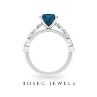 2. CT Solitaire London Blue Topaz Prsten sa moissitnim bočnim kamenom, 14k bijelo zlato, SAD 12,00