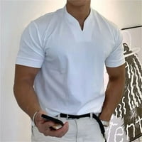 Muški ležerne majice - pulover kratkih rukava za slobodno vrijeme vrh V izrez Fitness Sports Tops Solid Jacket White