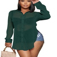 Hait ženski košulja bočna proreza bluza šifon vrhovi poslovne tuničke košulje, vidi preko zelenog m