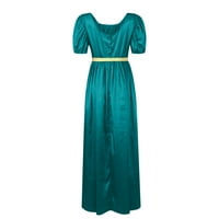 Ženski retro kratkih rukava Maxi haljine Dull kvadratni remen za vrat Swing Prom Halloween Haljine Plave