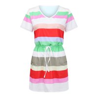 Ženska tanka čipkasta struka Clearence V izrez Košulje Casual Trendy Striped tiskana haljina Vintage