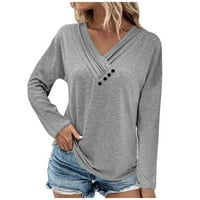 Camland Falls vrhovi za žene Trendy ženska modna čvrsto labava majica dugih rukava bluza V-izrez casual vrhovi sivi na klirensu