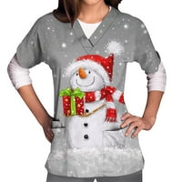 Ženska vježbanje vrhova sa džepom slatka snježna man pulover kratkih rukava s kratkim rukavima V izrez Sretan božićni casual djevojke ljetni odmor modni sivi xl