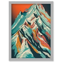 Mont Blanc Mountain Peak Linocut Ilustracija umjetnička djela uokvirena zidna umjetnost Print A4