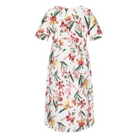 Žene Ležerne ljetne haljine okrugli vrat kratki rukav labavi fit duljine koljena džepovi Swing Odmor Cvjetni ispisano midi haljina