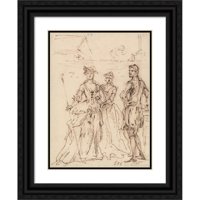 John Vanderbank Black Ornate Wood Framed Double Matted Museum Art Print pod nazivom: Dvije dame i gospodin