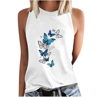 Olyvenn Ljeto TEE Ugodna odjeća Butterfly Graphic Pulover majice bez rukava za žene Crewneck Ženski tenkovi opuštene majice za žene Ležerne prilike za djevojke bijele 12