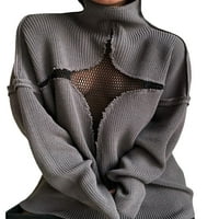 Gotički džemperi za žene, izduženi poprečni dugi rukav visoki vrat rebrasti džemper Y2K