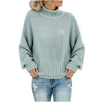 Prodaja Ženska pletena džemper s dugim rukavima Jednobojna boja Visoko ovratnik pletena okrugla izrez labav skakač pulover tinejdžerske gril modna odjeća mint zelena xl