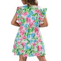 Bomotoo žene Swing A-line sandress midi haljina s rukavima cvjetno tiskovina haljina modna salon ruža