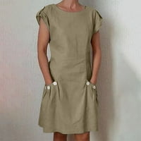 Ženske haljine s kratkim rukavima Mini casual ljeta puna okrugla izrez Dress Sive S