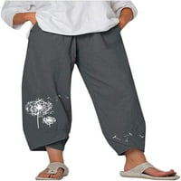 Dabuliu ženske pamučne posteljine nacrtane hlače visoke struke Ležerne prilike sa širokim nogama Ženske planinarske hlače Djevojke Capris