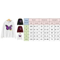 HGW Hoodies za žene Ležerni leptir ispis pulover džep s kapuljačom dugih rukava XL