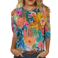 Ženski gradijentni print rukav okrugli vrat labavi vrhovi majica bluza plus veličina, narandžasta xxl