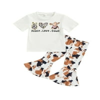 IzhanSan Fashion Kids Baby Girls Ljetna odjeća Kravlje tiskane pamučne kratke majice + pantalone casual