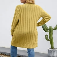 Ženski kabel pleteni kardigan dugi rukav otvoren prednji džemper džepna odjeća senf xxl