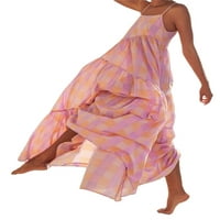 Pinkdeer ženska casual haljina višebojna karirana print ubodeći veliki hem jednostavan ljetna haljina