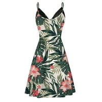 Clearsance Ljetne haljine za žene bez rukava mini modna cvjetna V-izrez haljina zelena m