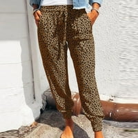 Ženske duge palanzo hlače Ljeto plaža Hlače udobne ležerne labave točno u velikoj struk Leopard Ispis Regularne fit hlače boho planinarske hlače za dame Brown XXL