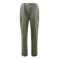 FSQJGQ elegantne pamučne posteljine ženske hlače elastične visokog struka Čvrsta dužina hlača ured dame proljeće ljetna radna dna pantalone zelene s