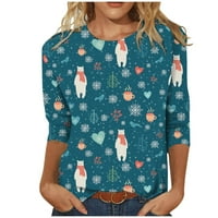 Božićne majice za žene Jesen modni novost Xmas Print Crew Crew rukave s rukavima na klirensu