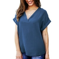 Ljetna bluza Ženska moda New Ljeto V-izrez Puno boje Ležerne prilike Labava majica kratki rukav Tors