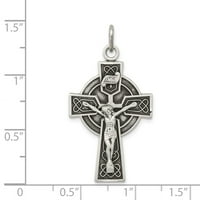 Čvrsti sterling srebrni vintage antikljeni irski Crucifi Cross brušeni mat završni privjesak šarm