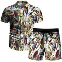 Odeerbi muške majice postavljene plažne bluza hlače postavile casual gumb za odstupanje Cardigan Print kratki rukav kaki