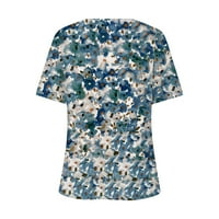 Bazyrey ženska bluza Ženska moda Ležerne prilike Print V-izrez Kratki rukavi ispisana majica plava l