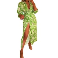 PEDORT Ljetne haljine plaža Flowy Solid Boja rufffle kratki rukav haljina zelena, m
