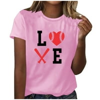 USMIXI ženske majice Crewneck kratki rukav Love Pismo Ispiši ljeto slatke vrhove majčin dan labavi prozračni dame Ležerne prilike pulover Bluze Pink XL zazor ispod 5 dolara
