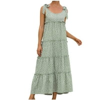 Ljetne haljine za žene bez rukava tiskanje polka dot patchwork haljina okrugla izrez midi fit i flare