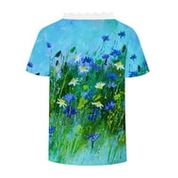 Flora Print Crack V Ret Majica za žene Ljeto Kratki rukav Tees Dressy casual opušteno Fit Dame Osnovne