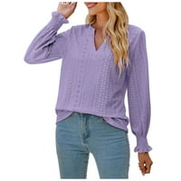 Olyvenn Pokloni za žene Trendy s dugim rukavima s dugim rukavima Jesen modne prevelike majice Solid boja Elegantna radna bluza Office Poslovni vrhovi dukseri s V-izrezom Purple 4