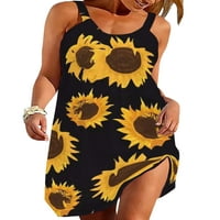 Ljetne haljine za plažu Leuncero Women Cvjetni mini haljine Crewneck bez rukava bez rukava Crna A 2XL
