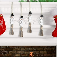 Božićno stablo Snjegović Zripači drveni viseći ukrasi, crno-bijeli plaćeni perlizvici Tassel Xmas Hanging Farmhouse Decor za kamin
